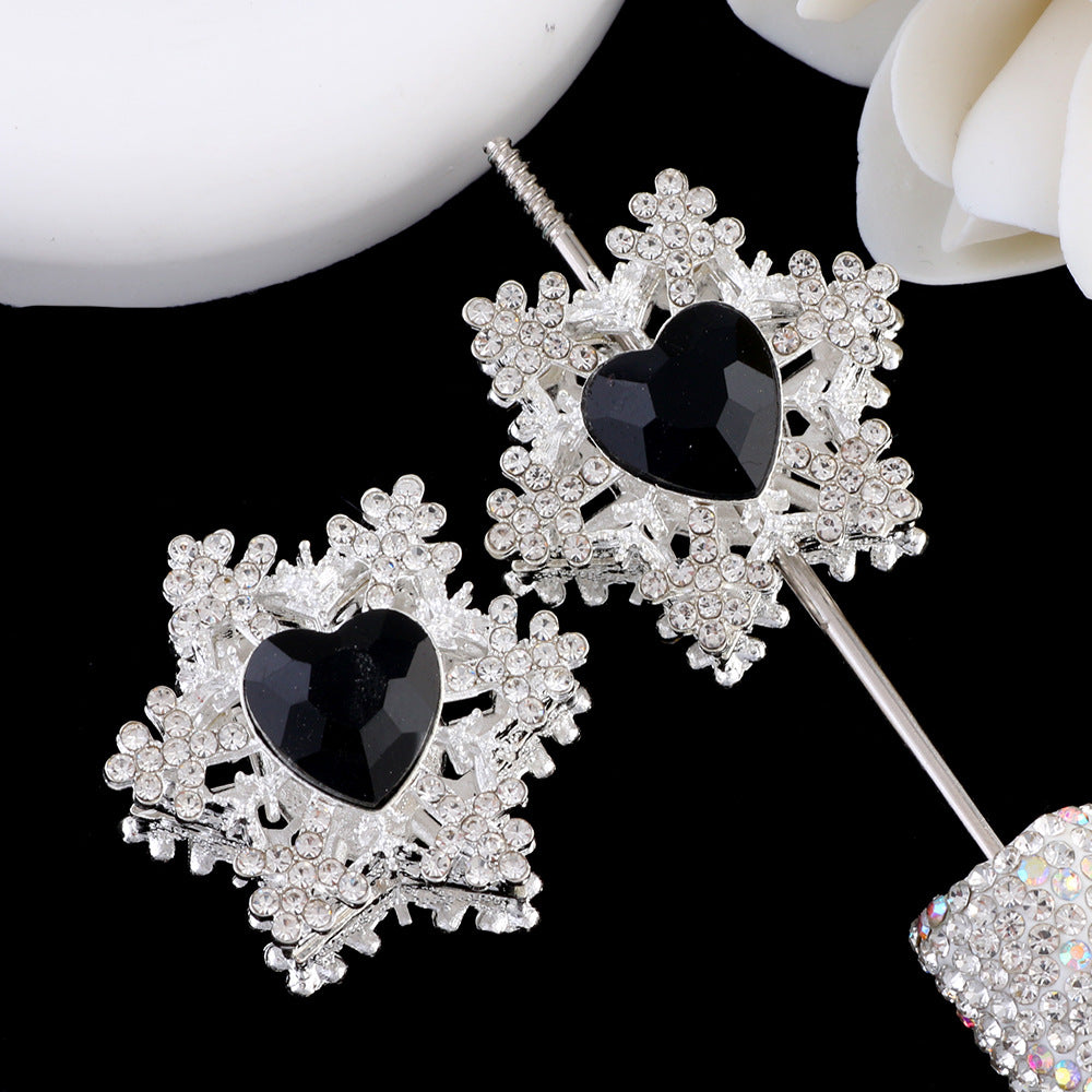 Wholesale Alloy Snowflake Beads Double-sided Heart-shaped Zircon Straight Hole Beads DIY Mobile Phone Chain Beads